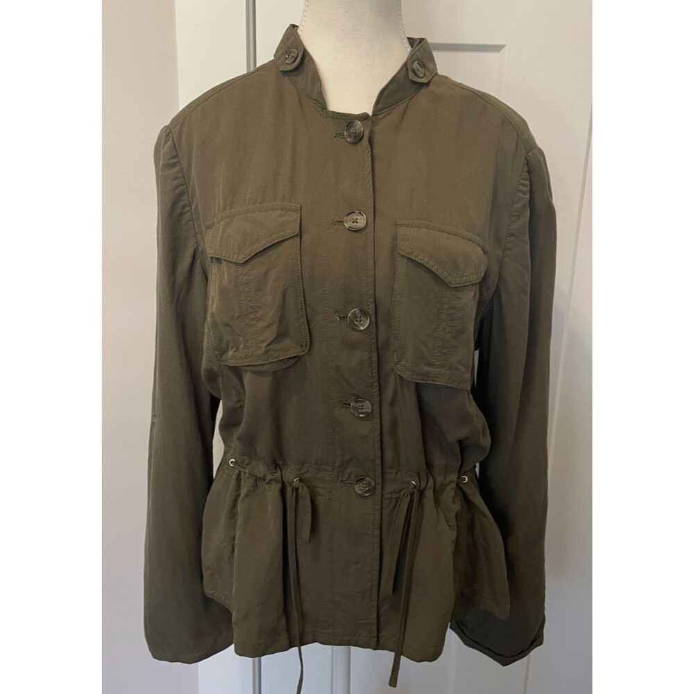 WHITE HOUSE BLACK MARKET Womens JACKET Long Sleeve GREEN Drawstring Waist Sz 10